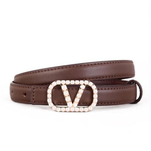 Pearl Buckle Leather Belt